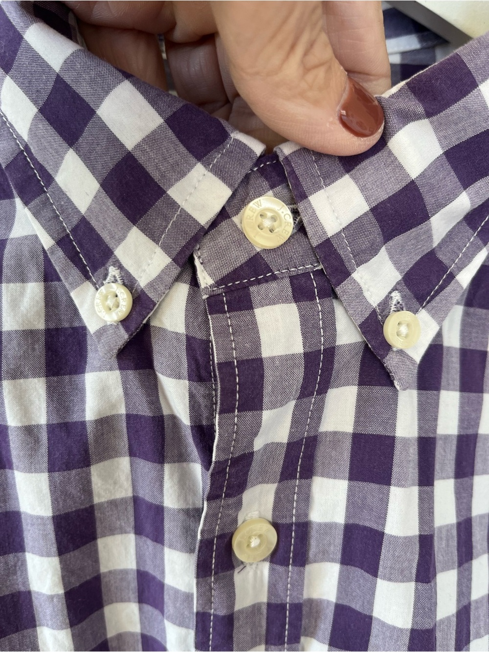 Purple & White Gingham J Crew Men’s Button Down Shirt Size Large Slim Fit